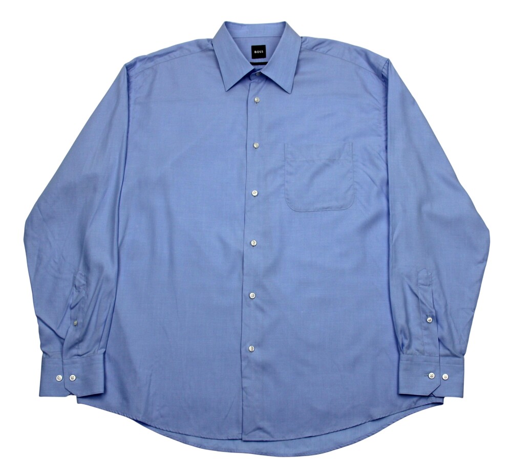 Hugo Boss Dress Shirt Mens 16 41 L Blue Relaxed Fit Lyocell Long Sleeve